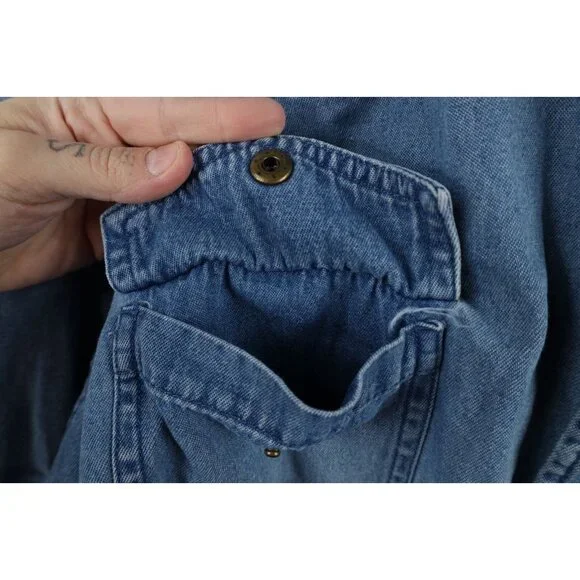Vtg 90s Streetwear Mens XL Faded Flannel Lined Denim Jean Button Shirt Jacket - Picture 7 of 16